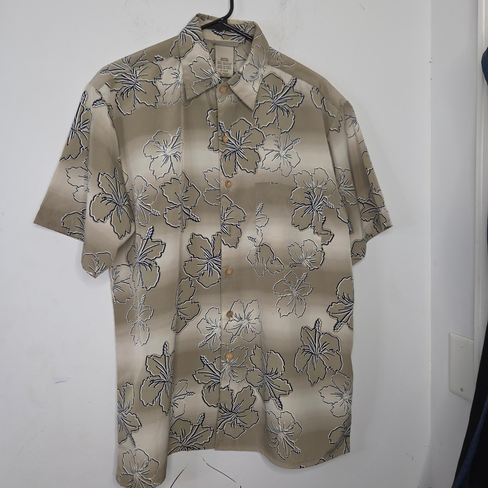 Extreme Gear Mens Short Sleeve Button Down Hawaiian Shirt Tan Floral Medium